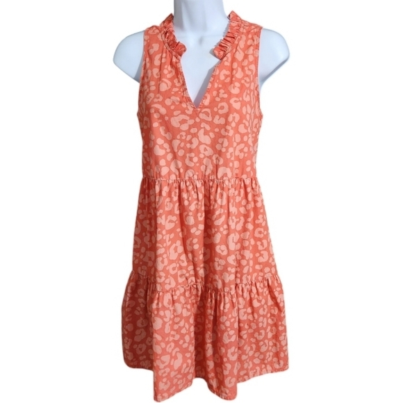 Mud Pie Coral Leopard Print Cotton Tiered Dress - Picture 2 of 6